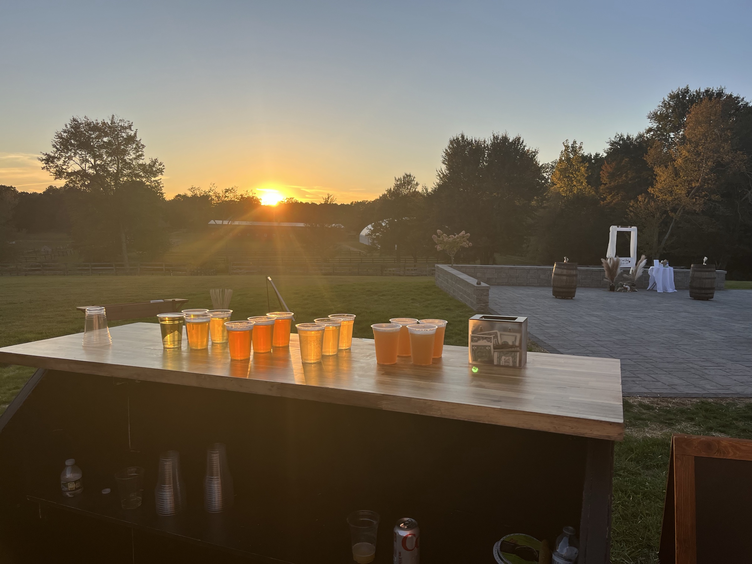 Classic Pour sunset bar service setup